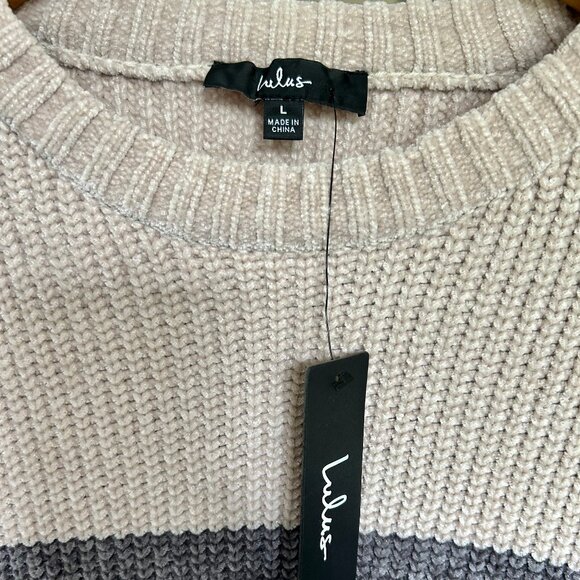 NWT Lulus Colors of Autumn Beige Multi Striped Chenille Knit Sweater Dress Sz L - Picture 4 of 12